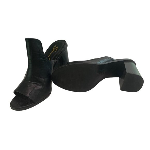 Black Croc-Embossed Open Toe Block Heel Mules Size 8.5 Y2K Chunky - Picture 5 of 5